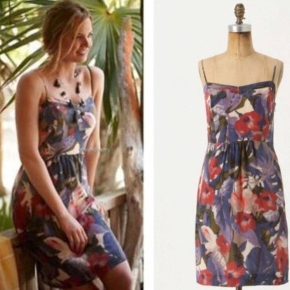 Anthropologie Moulinette Soeurs dress 14 100% silk watercolor blue floral smock